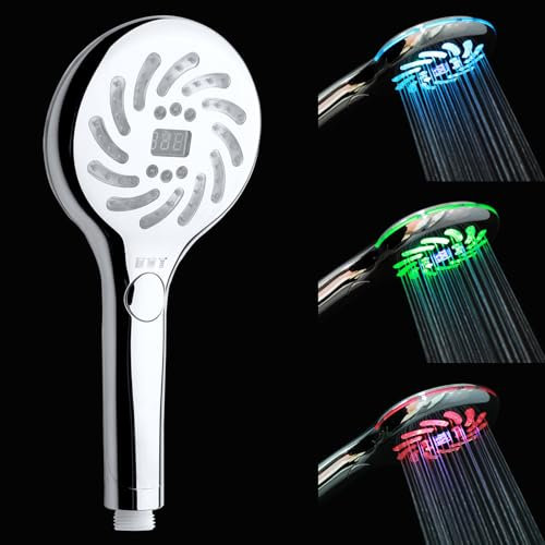 JINYOMFLY Doccia LED con Temperatura, 3 Colori Soffione Doccia con Display Temperatura, 3 Modalità Doccino per Doccia con Luci, 12,5cm Telefono Doccia LED