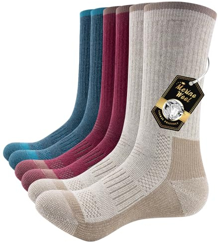 PULIOU Chaussettes Laine Mérinos Homme Femme 43-46, Chaussettes de Randonnée Épaisses, Chaussette De Sport Respirantes Et Antidérapante, Anti-Ampoules, Confort, 3 Paires