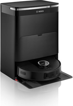 Bosch - Robot Aspirador Spotless MAX, aspira y friega, Potencia 11.000 Pa, Almohadillas giratorias, estación Seca-húmeda, Visión Inteligente luz estructurada, Bosch Home Connect App, Negro, BCRDW3B