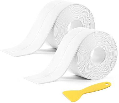 NUTKIT 2 rulle självhäftande vattentät tätningstejp, vit, 3,8 cm x 3,2 m | Självhäftande tätningstejp med spade ingår, smutsig mögel och tätningsband, för badkar, fönster, handfat