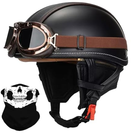 Vintage Deutsche Motorrad Halbhelm mit Visier, ECE-Zertifizierung Herren Damen Motorradhelm Halbschalenhelm Fahrrad Cruiser Chopper Moped Roller Scooter Retro Helm Jethelm Offenem