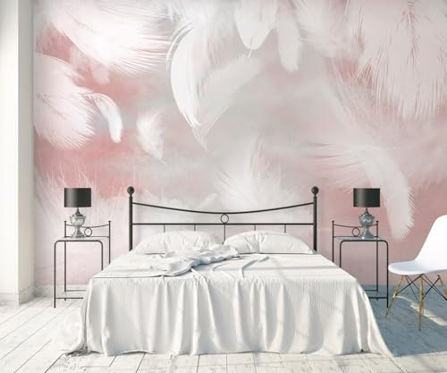 Carta Da Parati 3D Piume Bianche Rosa 450x300cm Fotomurali Poster Gigante Design Murale Decorazione -MIWEI Wallpaper-ZXY-16200
