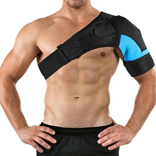 Suevut Adjustable Shoulder Strap Compatible with Left and Right Shoulders Breathable Diving Fabric With Ice Pad Pocket With Breathable Holes With Hook-and-loop Suitable for Sports and Exercise (Blue)