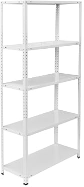 Relaxdays Scaffale in Acciaio Bianco, 5 Ripiani, 150x75x30 cm, Portata 200 kg, Cantina, Garage, Officina