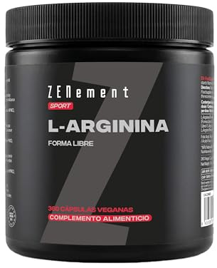 L-Arginina 5600 mg por Dosis Diaria en Forma Libre – con Vitamina B9 – 100% Aminoácido Puro – 360 Cápsulas Veganas – Zenement