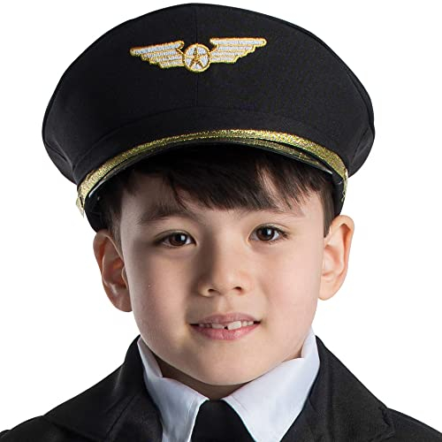 Dress Up America Pilotenmütze – Schwarze Flugkapitänsmütze – Pilotenkostüm-Zubehör für Kinder und Erwachsene