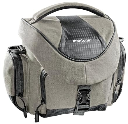 Mantona Premium Kameratasche - Passend für DSLR & DSLM Kameras mit Objektiv (inkl. Staubschutz, gepolstertem Schultergurt, Clipverschluss, anpassbarer Inneneinteilung) taupe