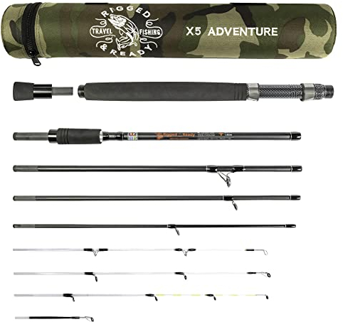 Rigged and Ready™ X5 Reise-Angelrute - 5 Ruten in Einer | 220cm + 190cm, zerlegbar - 10 Teile | High Perf. Angeln | Karpfen- und Hechtangeln | Angelset für Handgepäck