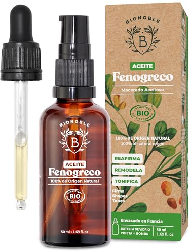 BIONOBLE Organic Fenugreek Oil for Breast Growth - Firms and Shapes Breasts and Buttocks - 100% Natural Origin, Odorless Seed Oil Macerate - Fenugreek Extract - Glass Bottle, Pipette, Pump - 50ml