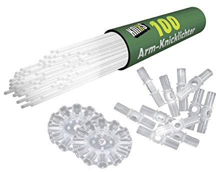 KNIXS 100x Arm-Knicklichter in Weiß leuchtend inkl. 100 x 3D-Verbinder und je 2 x Ballverbinder und 7-Lochverbinder für Party, Festival, Geburtstag oder als Dekoration, geprüfte Markenqualität