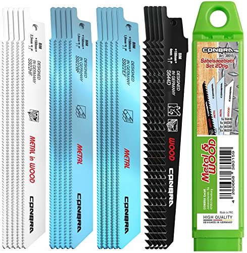 CONBRA® Juego de 20 hojas de sierra de sable para sierra de sable de metal y madera con clavos – Hoja de sierra compatible con Bosch GSA 18 V, GSA 18 V-LI C, Bosch Keo, Bosch GSA 1100 E