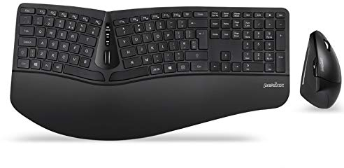 Perixx Periduo-605, Wireless Ergonomic Split Keyboard and Vertical Mouse Combo, Adjustable Palm Rest and Membrane Low Profile Keys, UK QWERTY