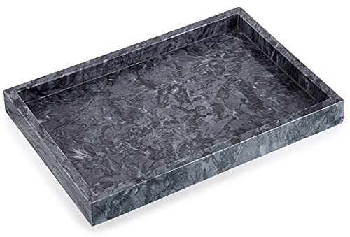 BSTKEY 30x20cm Naturmarmor Stein Aufbewahrungstablett, dekorative rechteckige Platte Tablett Organizer für Küche Badezimmer Kommode Dekor Vanity Counter Couchtisch, schwarz