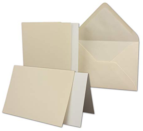 10 Sets - großes Kartenpaket mit 10 Faltkarten & 10 Umschlägen und Einleger - 10,5 x 14,8 cm - DIN A6/C6 - Creme-Chamois - GERIPPT