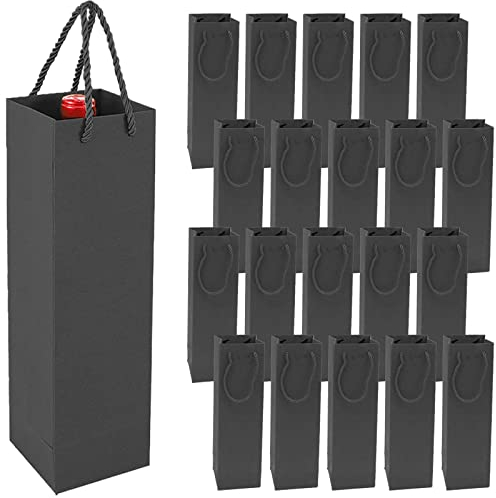 Bolsas de Regalo de Papel Kraft Premium con Asas, 20 Bolsas de Almacenamiento para Regalos de Vino, Fiesta, Boda y Navidad (negro)