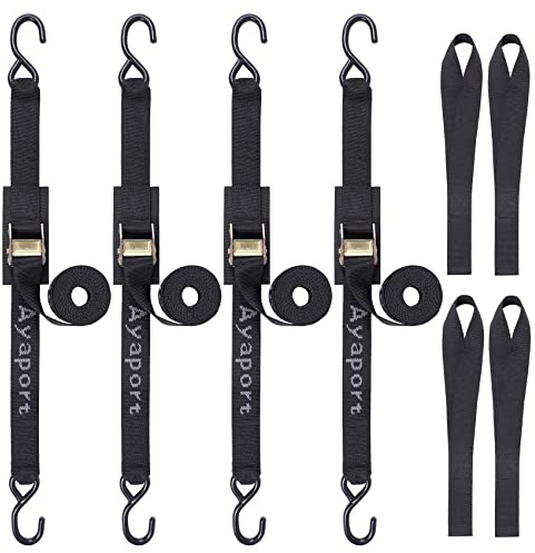 Ayaport Cam Buckle Tie Down Straps 8 feet 3000lbs Break Strength Securing Straps with S Hooks for Motorcycle, Kayak, Car, Truck, Dirt Bike