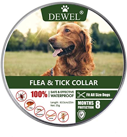 DEWEL Collar Antipulgas y Garrapatas 63,5 cm, Longitud Ajustable y Cortable, Collar Antiparasitario Ideal para Perros Grandes Medianos y Pequeños, hasta 6-8 Meses de Duración, Gris, 1 Unidad