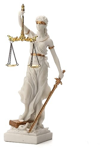 Veronese Design 12 Inch Blind Lady Justice Themis Resin Statue White Gold Finish