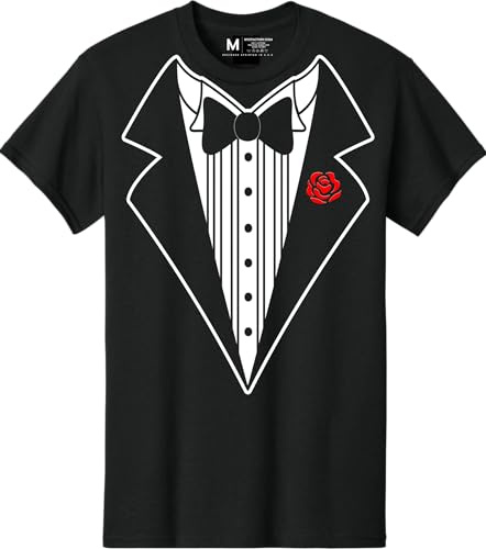 Men's Funny Tuxedo T-Shirt Black (Black W Red Rose, 6XL)