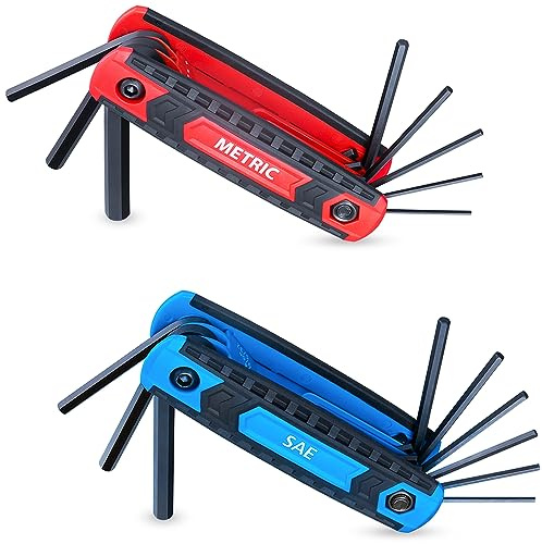 17-Piece Premium Folding Hex Key Wrench Set, Metric 1.5mm - 8mm, SAE 5/64” - 1/4” | Cr-V Steel, Precise and Chamfered Tips | 2 Pack All-Purpose Allen Wrench Tools with Portable and Compact Design