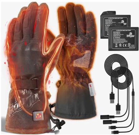 IRON JIA'S Guanti Riscaldati Moto Uomo Invernali Porta di ricarica USB da 3000 mAh cavo di Ricarica 2 in 1 Touchscreen Impermeabile e Antivento Adatti per Moto Escursionismo Sci-L