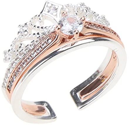 Ranuw Juego de 2 anillos de corona de princesa, regalos de joyería para mujer, anillo de dedo personalizado en forma de corona, adorno 2 en 1, anillo abierto, anillo de corona y dedo