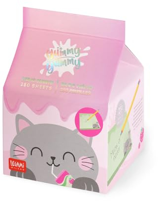 Legami - Bloc mémo Yummy Yummy, Bloc-notes avec 250 feuilles détachables, Papier FSC certifié, Dimensions 7 x 10 x 7 cm, Memo Pad avec feuilles vertes, Kitty