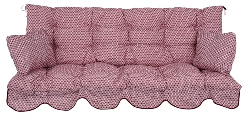 PATIO Hollywoodschaukel Auflage 170x50 rot weiß Bora Sitzfläche mit Rückenlehne 2 Seitenkissen Volant vorne gesteppt
