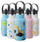 Exllena Edelstahl Trinkflasche für Kinder, 350ML auslaufsichere Thermosflasche mit Strohhalm und Griff, BPA-freie Isolierflasche für Kindergarten und Schule (Wagen)