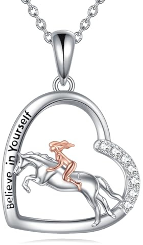 DAYLINLOVE Hästhalsband för kvinnor 925 sterling silver hästsmycken för par syster dotter mamma födelsedagspresent, 18 inches (45cm) extendable, Sterlingsilver