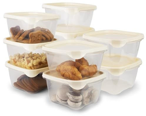 PROFUN Contenitori con coperchio, grandi set di stoviglie per microonde con coperchio, contenitori per congelatore, contenitori di plastica per alimenti, set da 10 contenitori da 1,2 l, colore beige