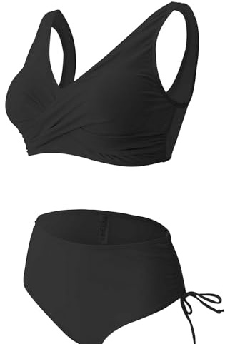 Wisebom 2-delad baddräkt för kvinnor, sexig V-ringad bikini dam med bröstkudde, snabbtorkande och hög elasticitet stranddräkter S till XXL