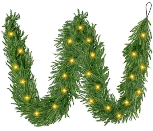 Ghirlanda Natalizia con Luci 270cm, Tralcio Natalizio Luminoso con 30 LED, Ghirlanda Natale Artificiale Realistica, Decorazioni Natalizie per Esterno e Interno, per Tavolo/Scale/Pareti/Porta/Camino