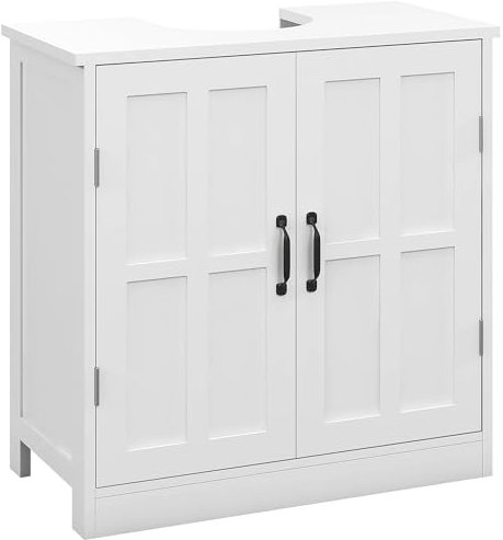 kleankin Meuble sous lavabo Salle de Bain Meuble sous Vasque Armoire de Rangement pour lavabo avec Double Porte et étagère réglable, 60 x 30 x 60 cm, Blanc