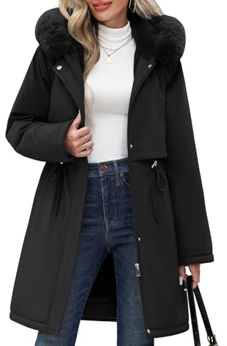 RITOSTA Kappa Dam Vinter Lång Jacka Tjock Varm Parka Fleecejacka Med Huva Elegant Dunjacka Vindtät Jackor För Dagligen Och Utomhus, svart, S