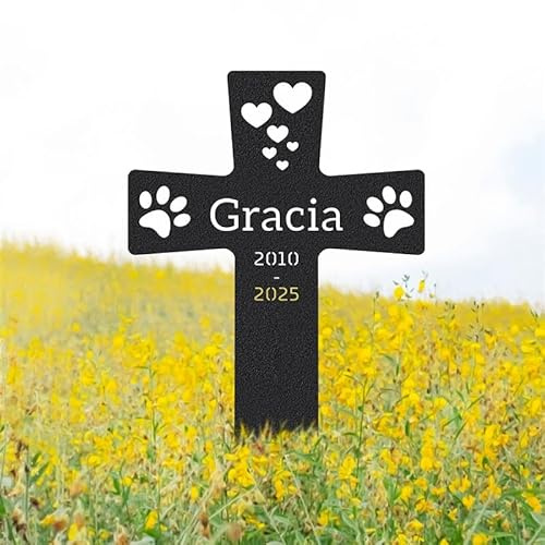 Personalized Pet Memorial Cross Metal – Forever in Our Hearts Grave Marker, Custom Name & Date Outdoor Memorial Stake, Loss of Cat Sympathy Gift, Weatherproof Custom Dog Grave Marker for Cemetery or Garden