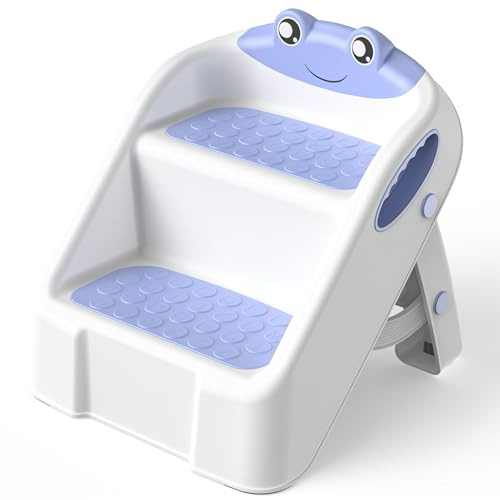 Escabeau Enfant Marche Pied Pliable pour Enfant, Tabouret 2 Marches pour Bébé, Rehausseur Stable, Multifonction et Antidérapant Parfait pour Cusine, Apprentissage, Salle de Bain, de la Propreté