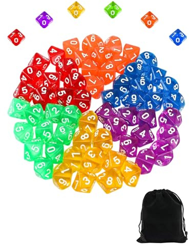 FUGLUS 60 PcsDados Poliédricos, Dados de rol PoliédricoDados D10 de 10 Caras, Dados Acrílicos para D&D/RPG/MTG Juegos de Mesa, con 1 Bolsa de Almacenamiento