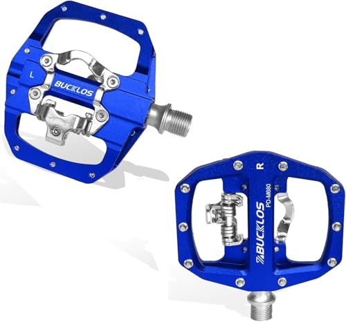 AEYINO Pédales pour vélo SPD – Pédales de VTT en aluminium avec côté plat SPD – Pédales automatiques pour vélo de route et VTT avec roulements scellés, compatibles avec les cale-pieds SPD, roulements