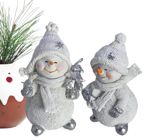 Figure di pupazzo di neve – Set di statuette natalizie in resina, decorazione da tavolo pupazzo di neve 2 pezzi, stagione invernale, centrotavola decorativo | Per la casa, l'ufficio