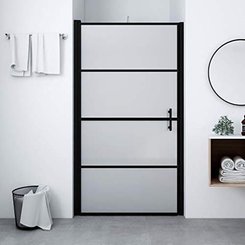 Porta doccia pieghevole in vetro temperato opaco, 100 x 178 cm, colore nero, porte per doccia aperte