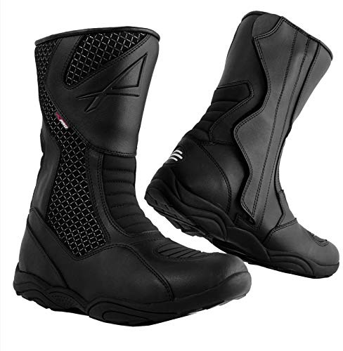 Bottes Cuir Textile Perforé Renforts Moto Scooter Motard Chaussures Noir 43