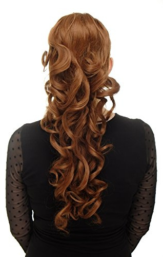 WIG ME UP - WK03-30 Haarteil Zopf voluminös Locken lockig sehr lang (60 cm) + Steckkämme & Gummizug Kupferbraun