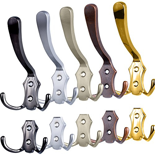 Stahlia Garderobenhaken CHROM-MATT (5 Stück) Haken zum Schrauben vintage Kleiderhaken Garderobe LANG Haken für Garderobe Metallhaken