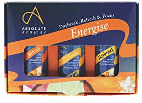 Absolute Aromas Set de Mezclas de Aceites Esenciales Energise - Paquete de 3 Mezclas de Aceites de Aromaterapia de 10ml - Daybreak, Refresh y Focus