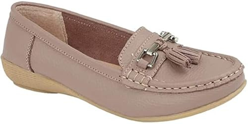 Jo & Joe Ladies Leather Loafer Shoes Plimsole Pumps Womens Flat Shoes Dusky Rose Size UK 7 EU 44