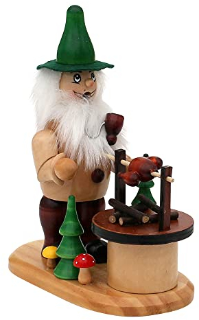 Wichtelstube-Kollektion Holz Räuchermann Räuchermännchen Waldwichtel am Grill natürliche und urige Premium Räucherfigur 8 x 15 x 18 cm Echtholz Räucherwichtel