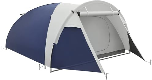 Outsunny Tente de Camping 3/4 Personnes dôme légère ventilée Facile à Monter avec Portes zippées, Sac de Transport Inclus Oxford 320 x 240 x 130 cm Bleu foncé Gris Clair