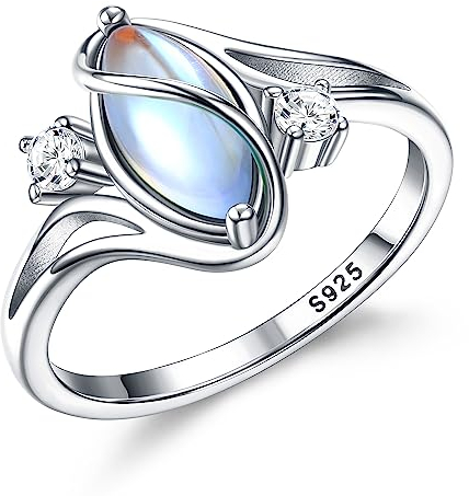 Adramata Silber 925 Damen Mondstein Ring - Solitaire Edelstein Glänzender Fingerring Handgefertigter Statement Vintage Daumenring für Damen