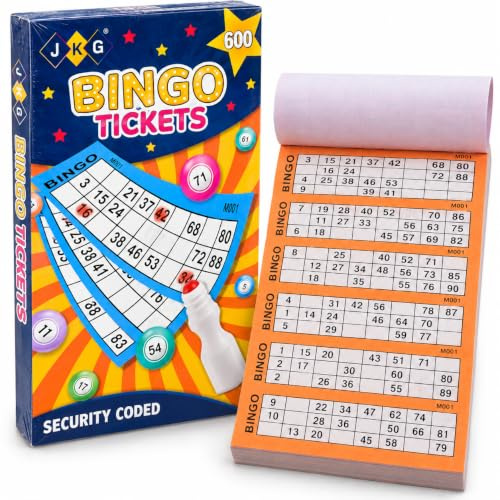 JKG BINGO PAD 100 TICKET SHEETS - 600 Games Jumbo Bingo Game Books | Big Number Perforated & Numbered Bingo Raffle Arcade | Adult Activity Books For Bingo Dabbers | Stationary School Art Supplies